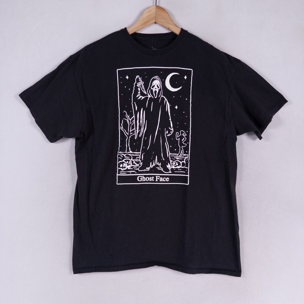 Ghost Face Tarot Card Graphic Tee Adult Large Black Cotton Horror Movie Goth